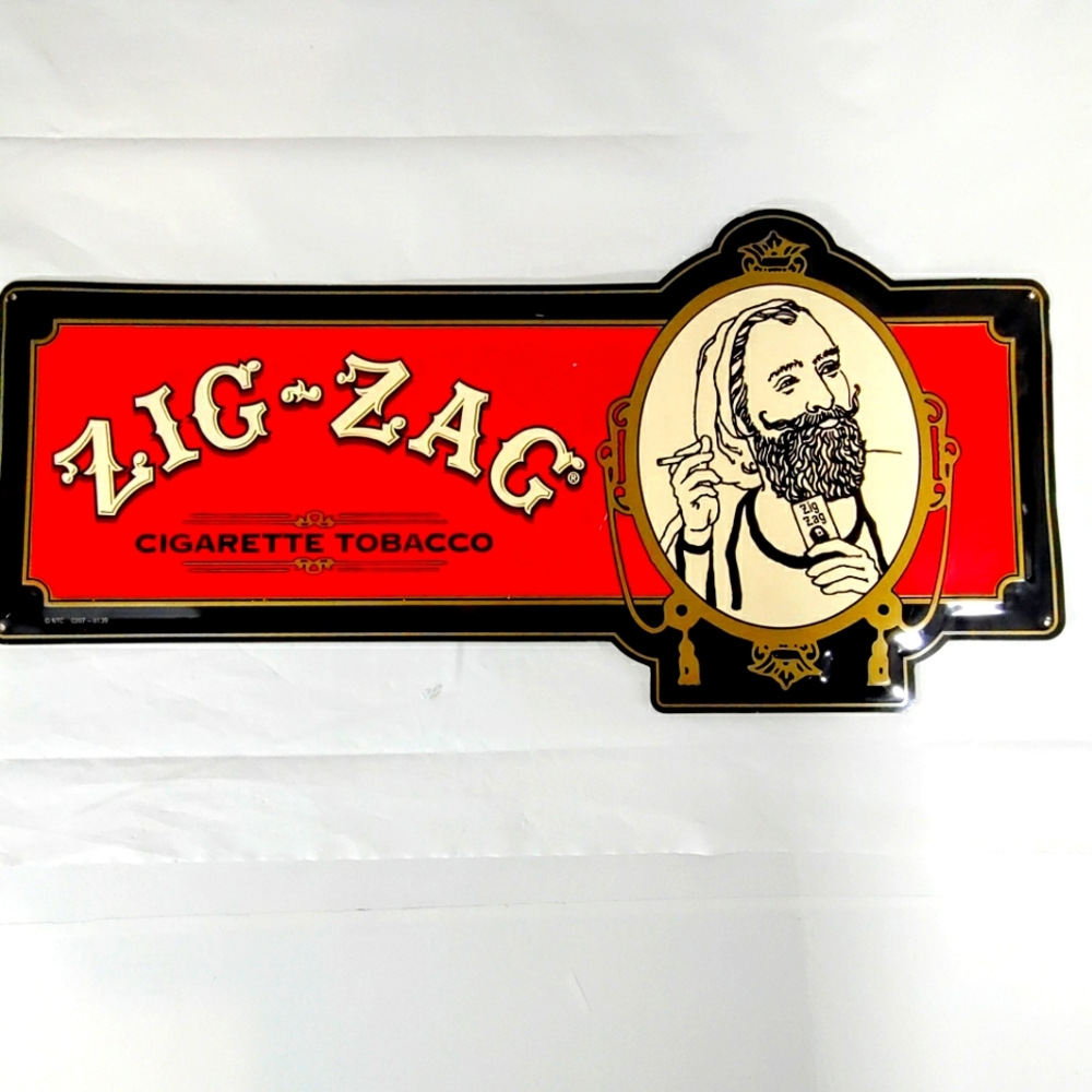 Vintage Zig Zag Man Cigarette Tobacco Raised Tin Tacker Advertising Sign  24"